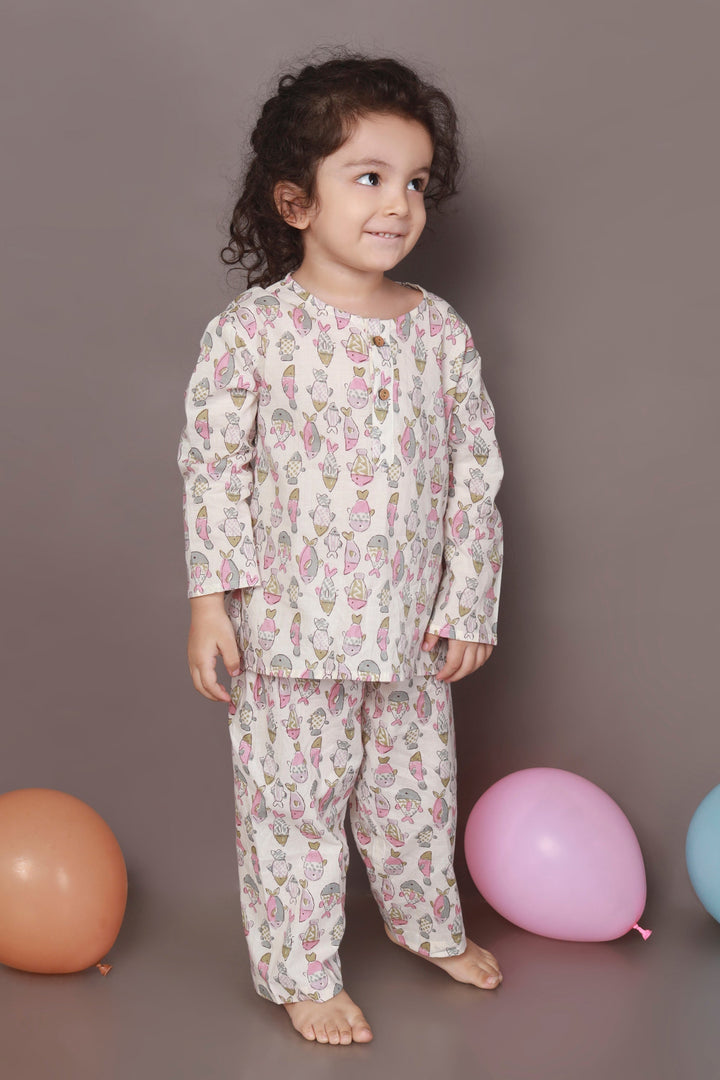 Nemo Land Print Kurta Pajama Nightsuit Set for Kids Unisex | SHOBITAM