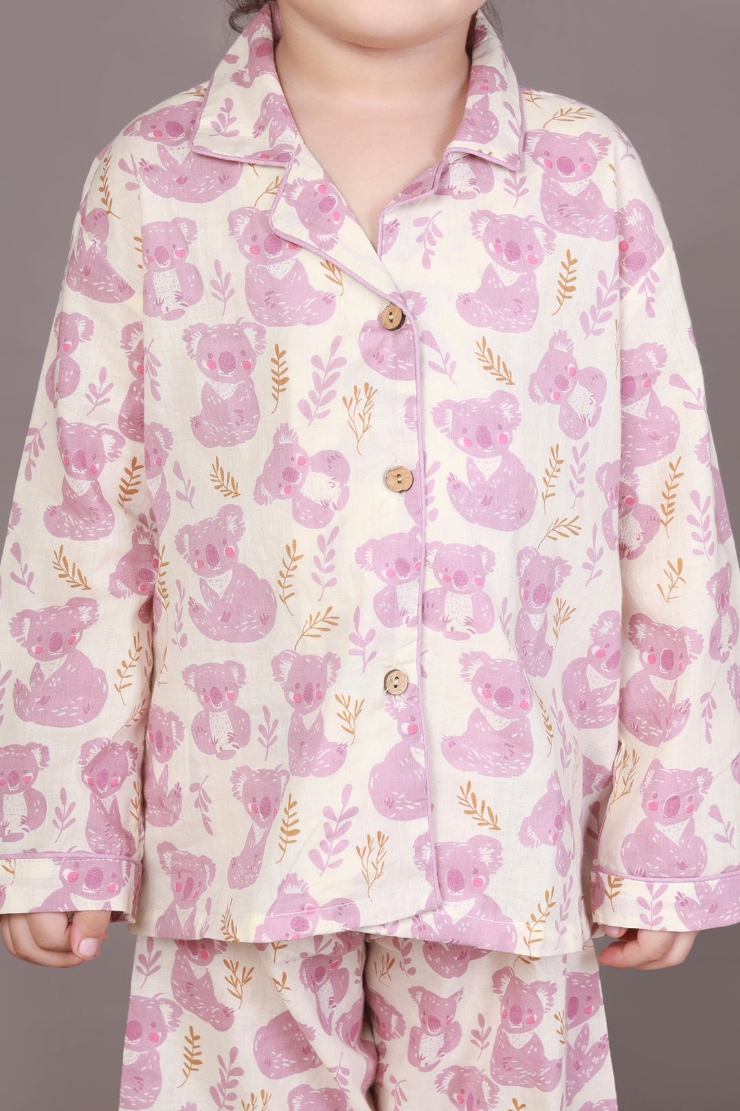 Pink Koala Print Cotton Shirt & Pyjama Nightsuit for Kids Unisex | SHOBITAM