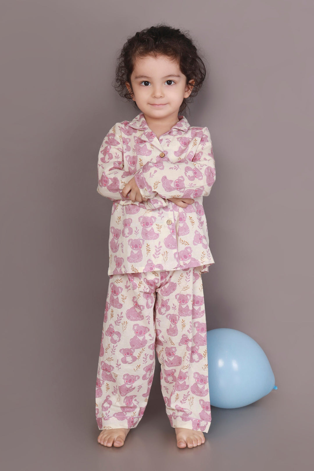 Pink Koala Print Cotton Shirt & Pyjama Nightsuit for Kids Unisex | SHOBITAM