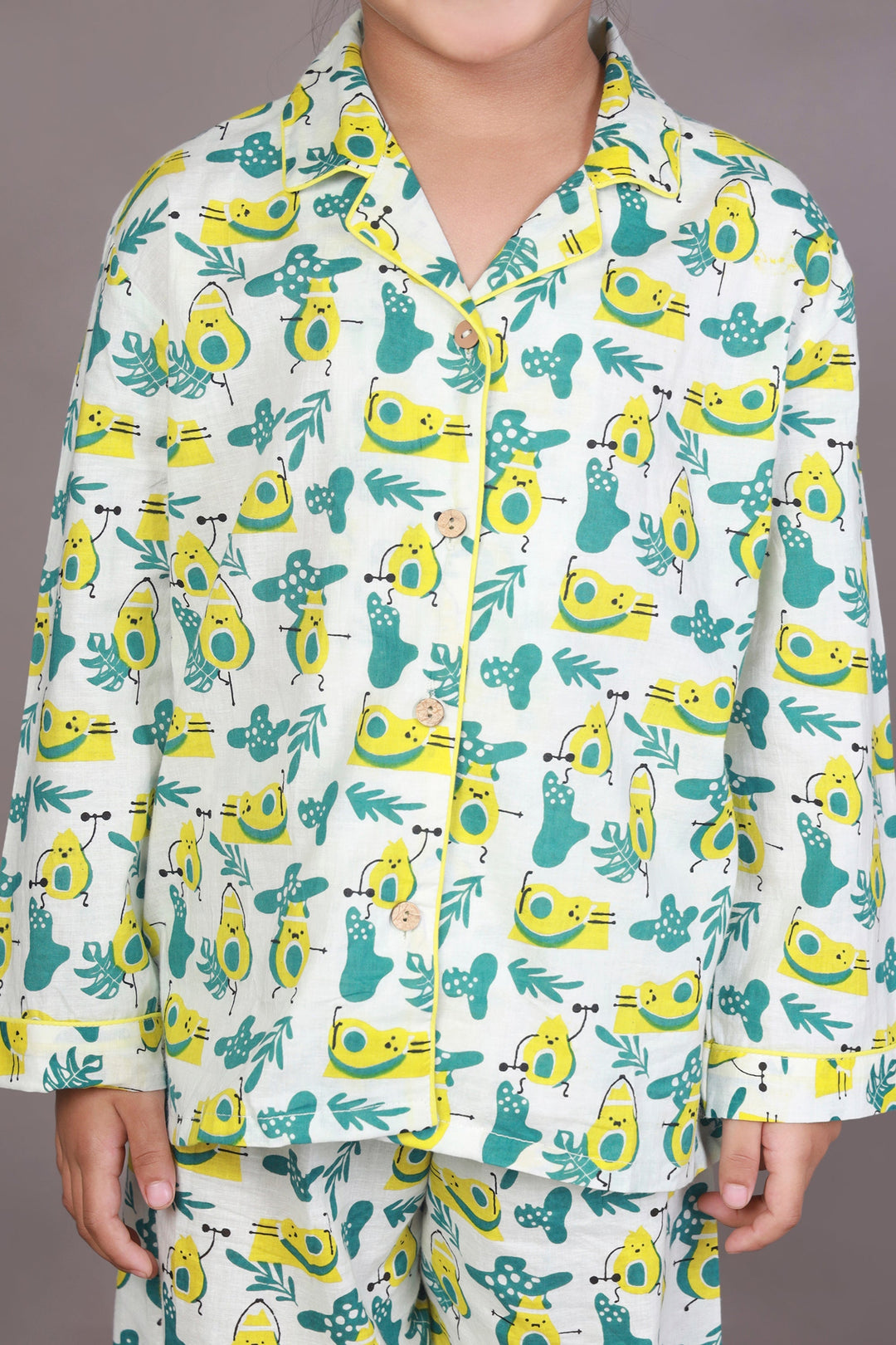 Avocado Toasty Print Cotton Shirt & Pyjama Nightsuit for Kids Unisex | SHOBITAM