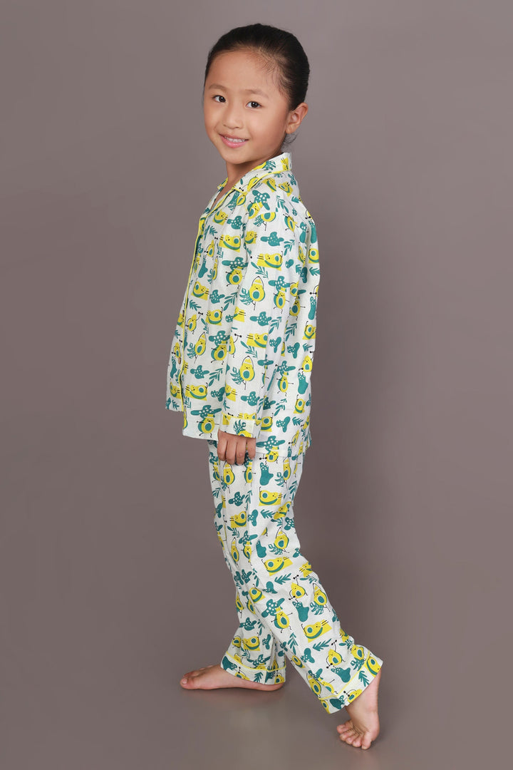 Avocado Toasty Print Cotton Shirt & Pyjama Nightsuit for Kids Unisex | SHOBITAM