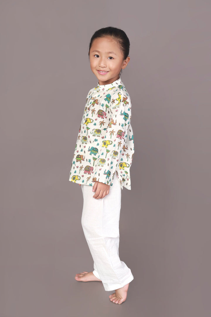 Haathi mere Saathi Elephant Print Kurta Pyjama Nightsuit for Kids Unisex | SHOBITAM