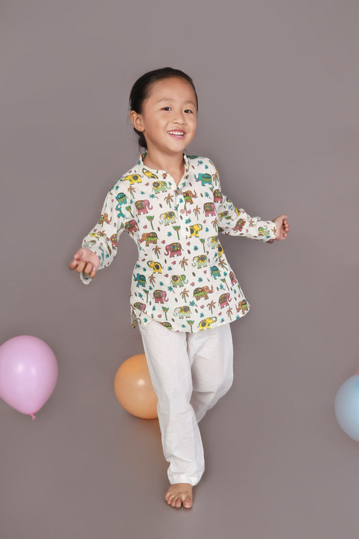 Haathi mere Saathi Elephant Print Kurta Pyjama Nightsuit for Kids Unisex | SHOBITAM