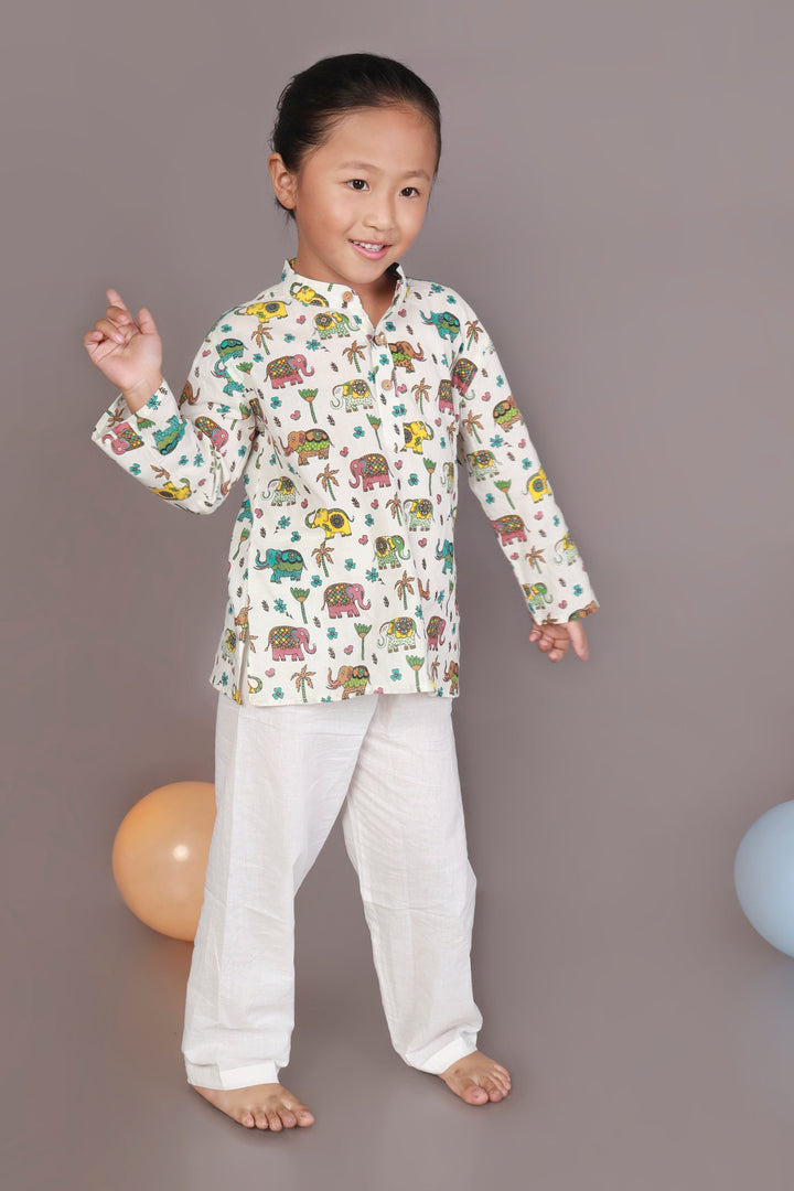 Haathi mere Saathi Elephant Print Kurta Pyjama Nightsuit for Kids Unisex | SHOBITAM
