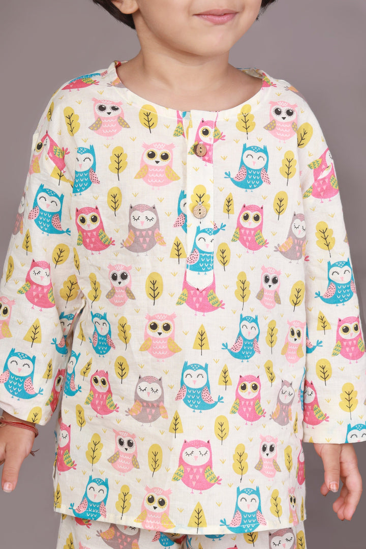 Sunshine Owls Cotton Nightsuit for Kids Unisex | SHOBITAM