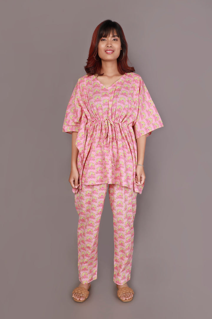 Pink Play Quirky Print Kaftan Set | SHOBITAM
