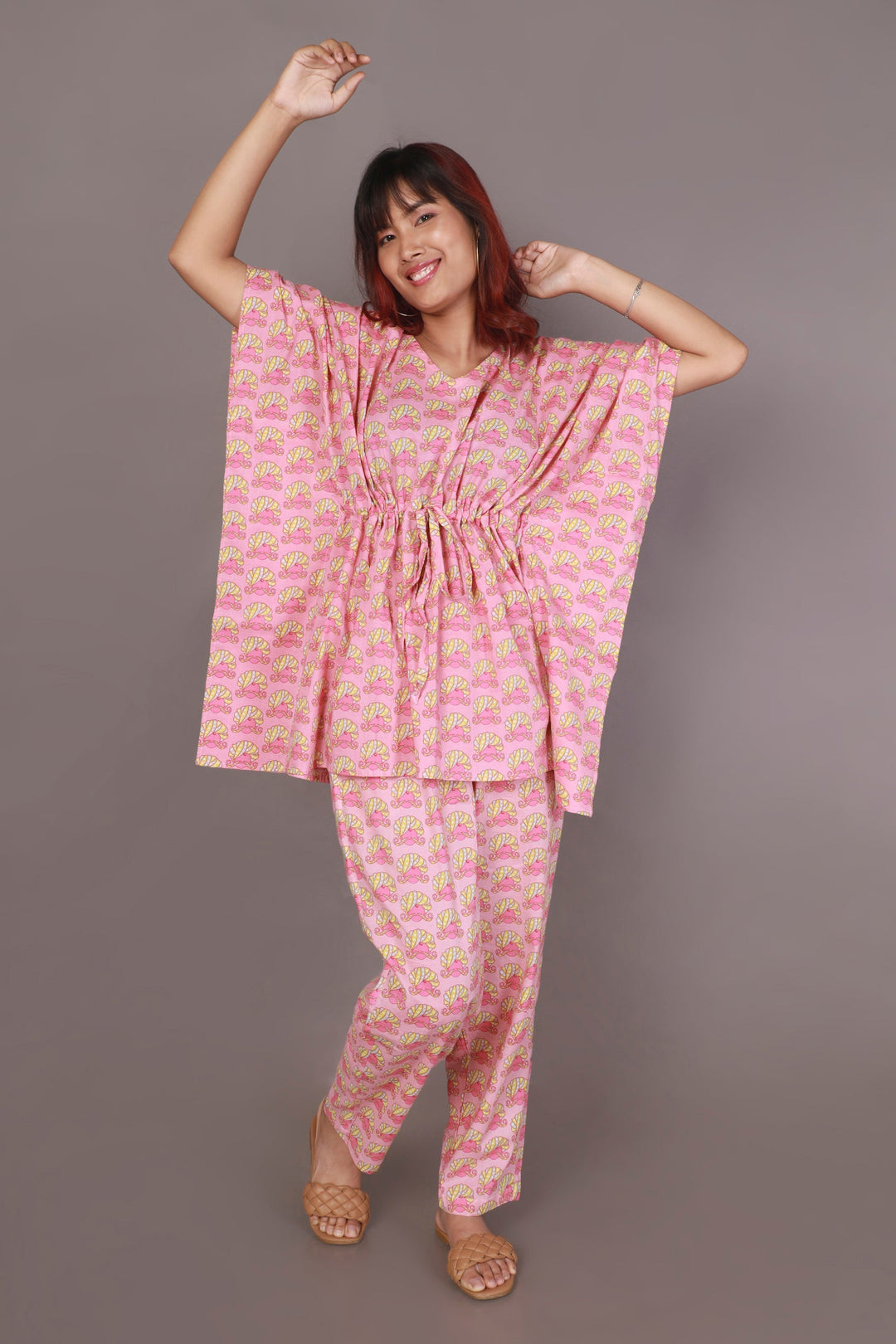 Pink Play Quirky Print Kaftan Set | SHOBITAM