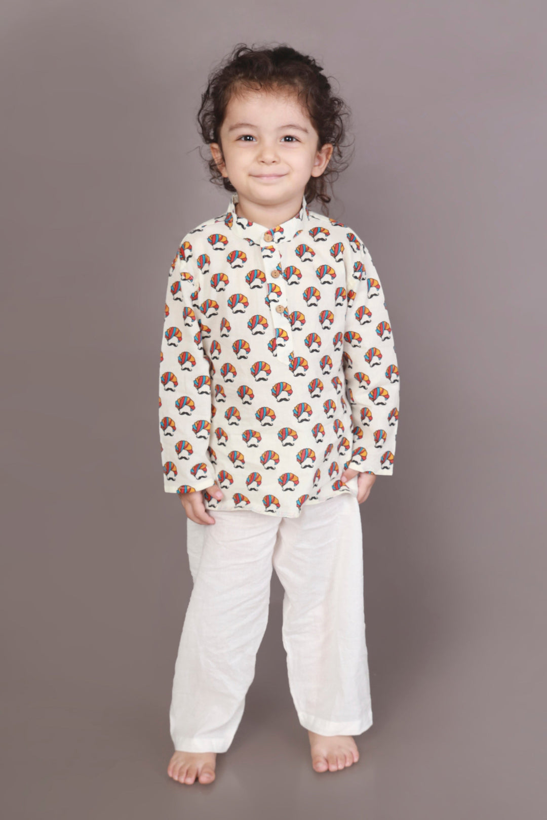 Desi Turban Print Kurta & Pyjama Kids Unisex Cotton Nightsuit Set | SHOBITAM