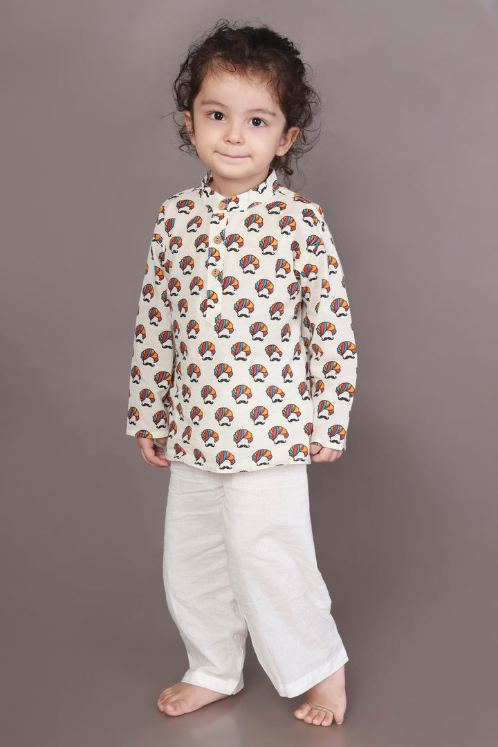 Desi Turban Print Kurta & Pyjama Kids Unisex Cotton Nightsuit Set | SHOBITAM