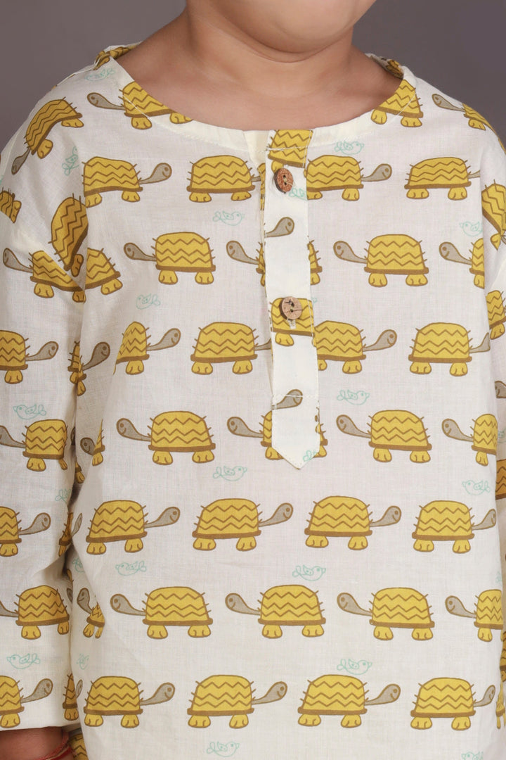 Mango Turtle Print Co-ord Nightsuit with Kurta and Pyjama for Kids Unisex | SHOBITAM