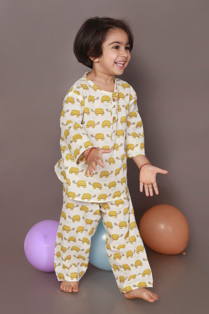 Mango Turtle Print Co-ord Nightsuit with Kurta and Pyjama for Kids Unisex | SHOBITAM