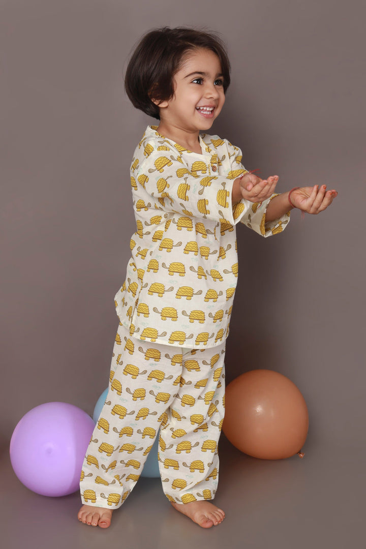 Mango Turtle Print Co-ord Nightsuit with Kurta and Pyjama for Kids Unisex | SHOBITAM