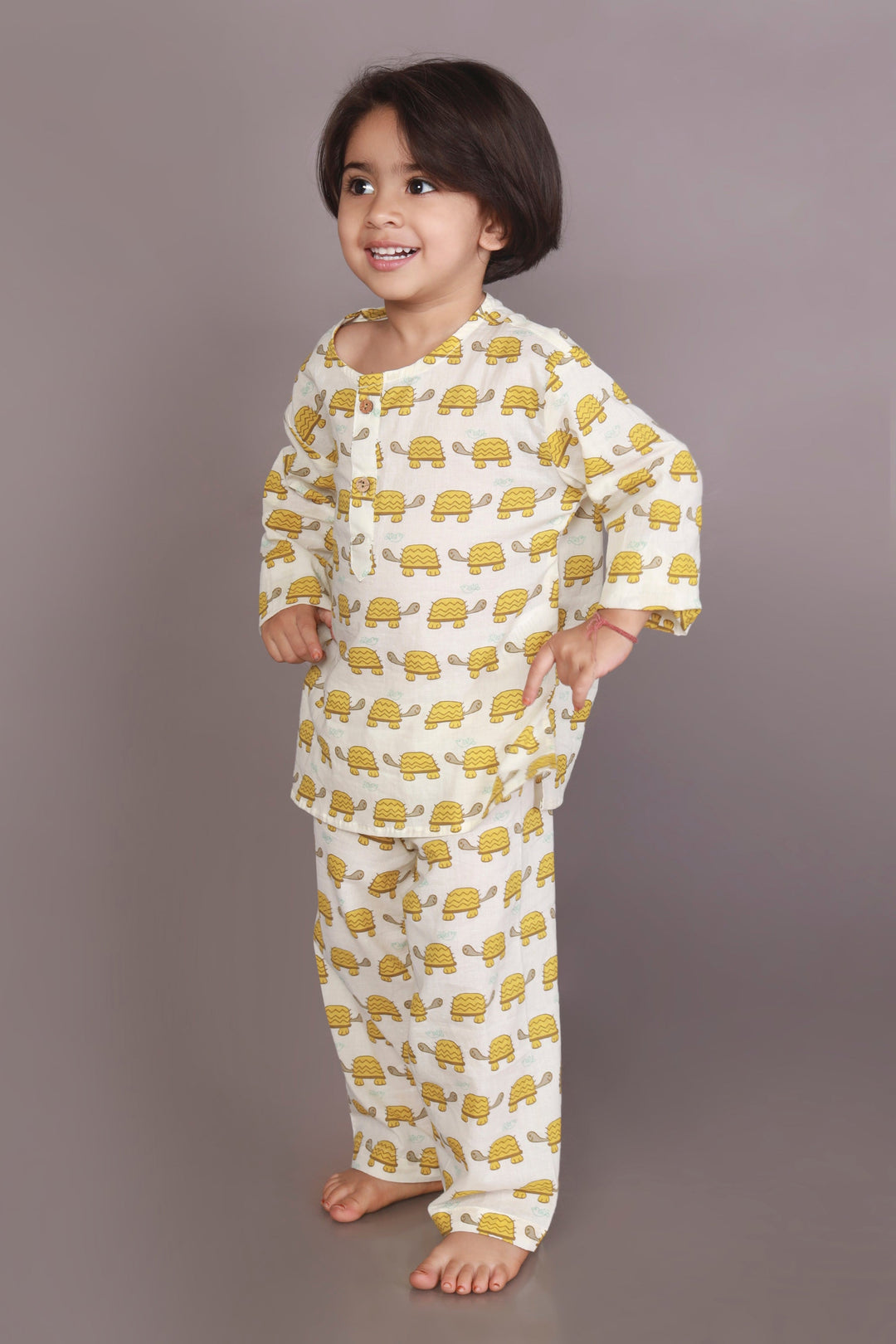 Mango Turtle Print Co-ord Nightsuit with Kurta and Pyjama for Kids Unisex | SHOBITAM