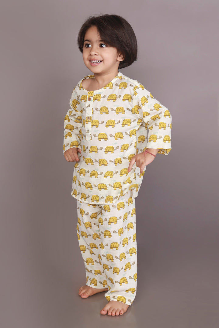 Mango Turtle Print Co-ord Nightsuit with Kurta and Pyjama for Kids Unisex | SHOBITAM
