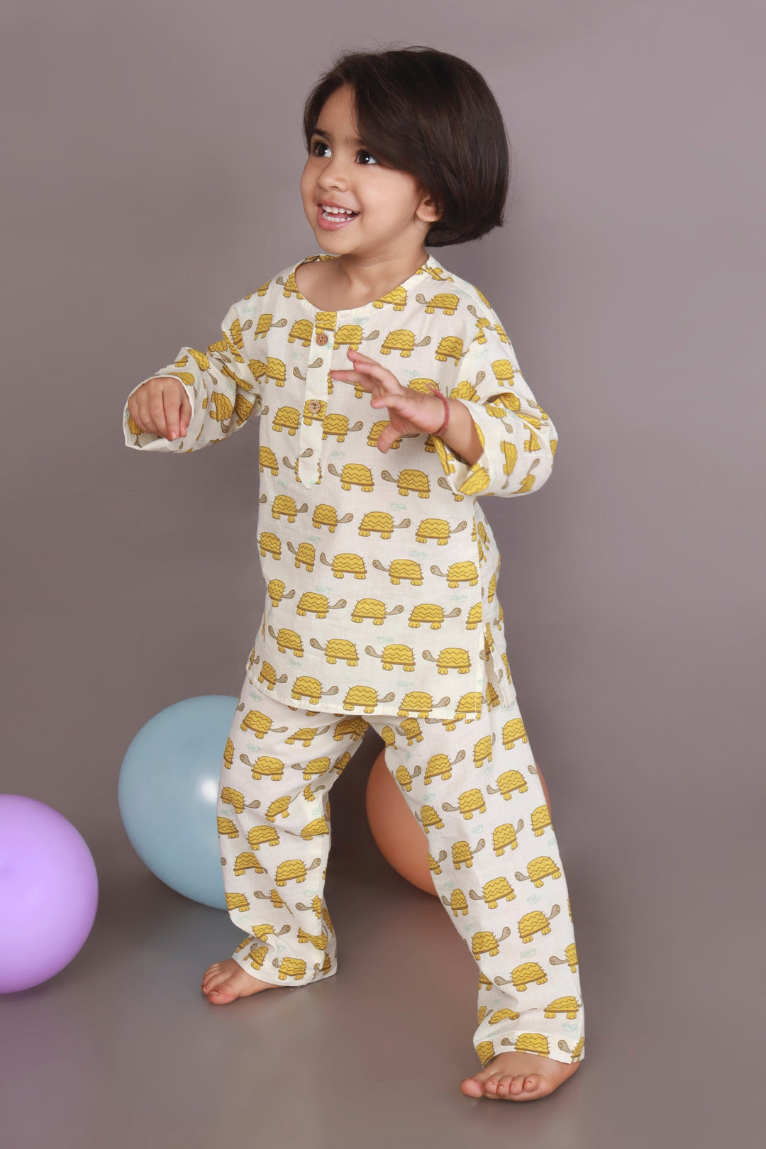 Mango Turtle Print Co-ord Nightsuit with Kurta and Pyjama for Kids Unisex | SHOBITAM