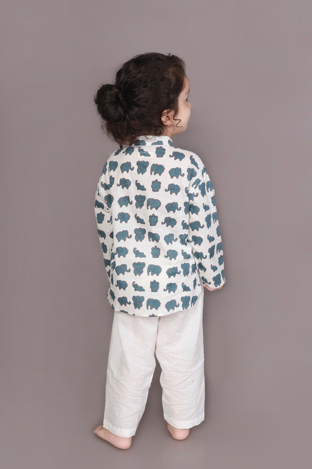 Neer Elephant Print Cotton Kurta & Pyjama Unisex Set for Boys & Girls | SHOBITAM