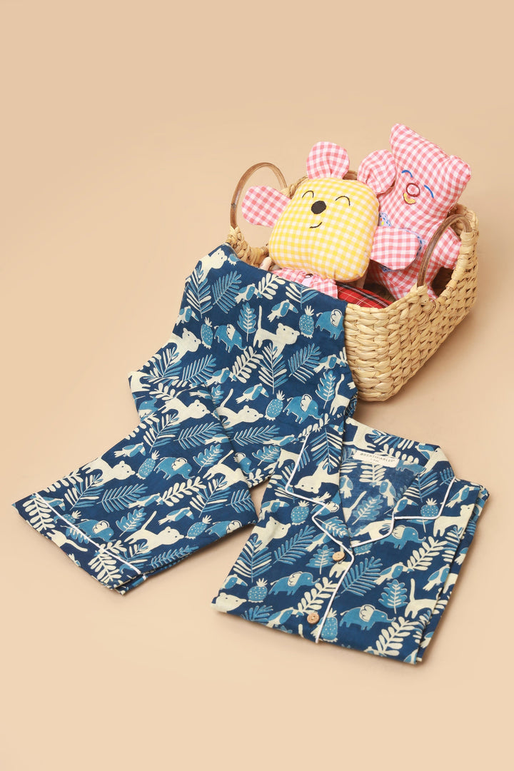 Nila Jungle Print Cotton Shirt & Pyjama Nightsuit for Kids Unisex | SHOBITAM
