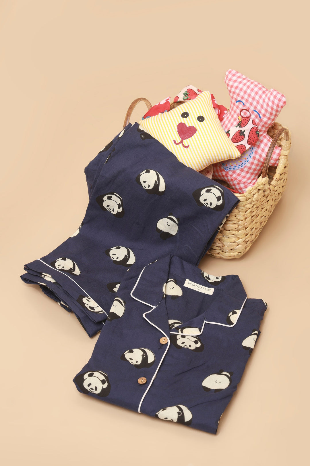 Sleepy Panda Print Cotton Shirt & Pyjama Nightsuit for Kids Unisex | SHOBITAM