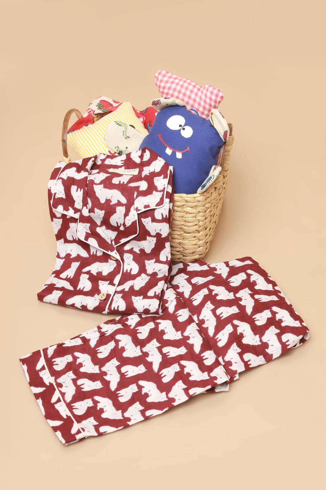 Maroon Foxy Print Shirt & Pyjama Kids Unisex Cotton Nightsuit | SHOBITAM