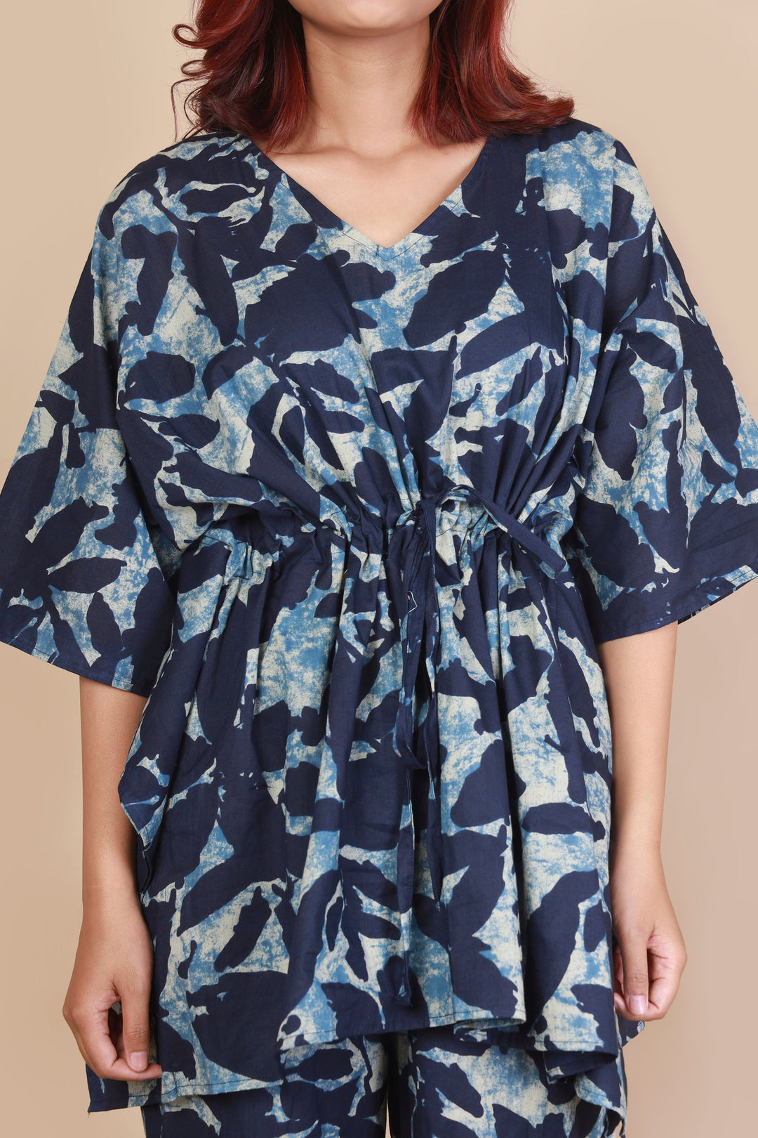 Khwahish Blue Floral Print Cotton Kaftan Set | SHOBITAM
