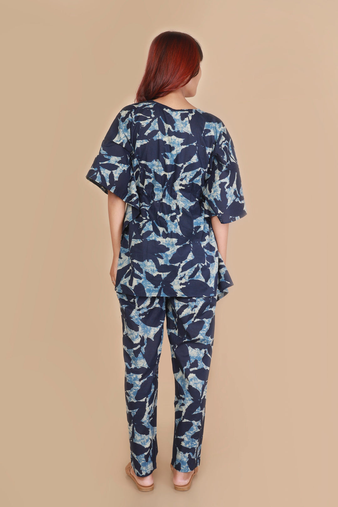Khwahish Blue Floral Print Cotton Kaftan Set | SHOBITAM
