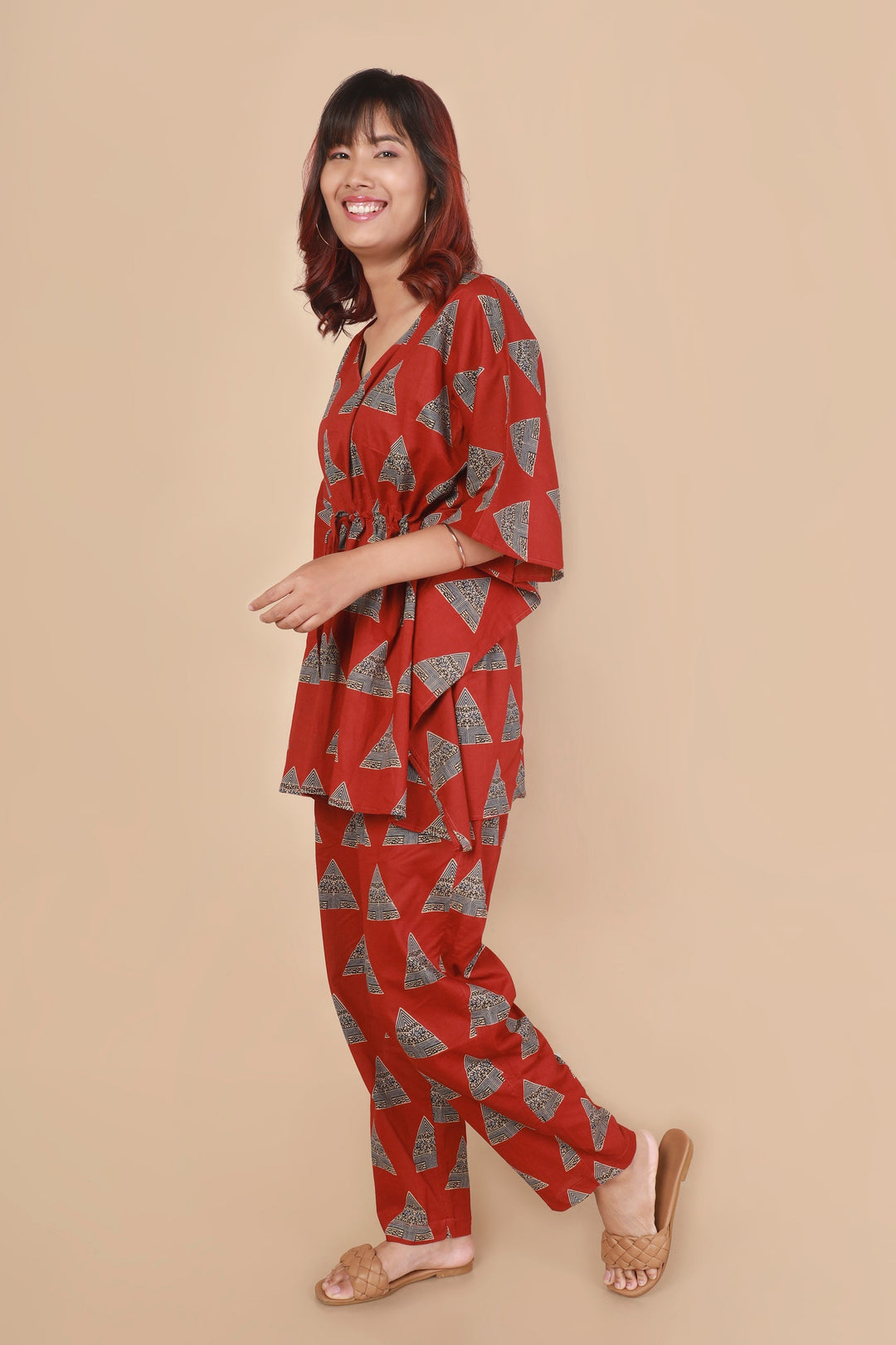 Gulmohari Geometric Print Kaftan Cotton Co-ord Set | SHOBITAM