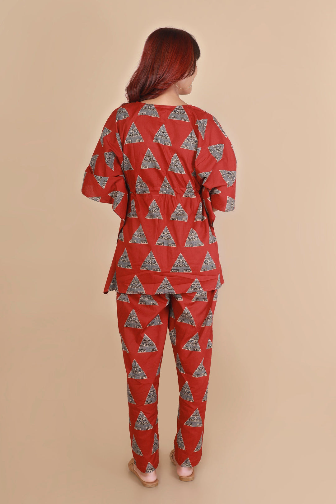 Gulmohari Geometric Print Kaftan Cotton Co-ord Set | SHOBITAM