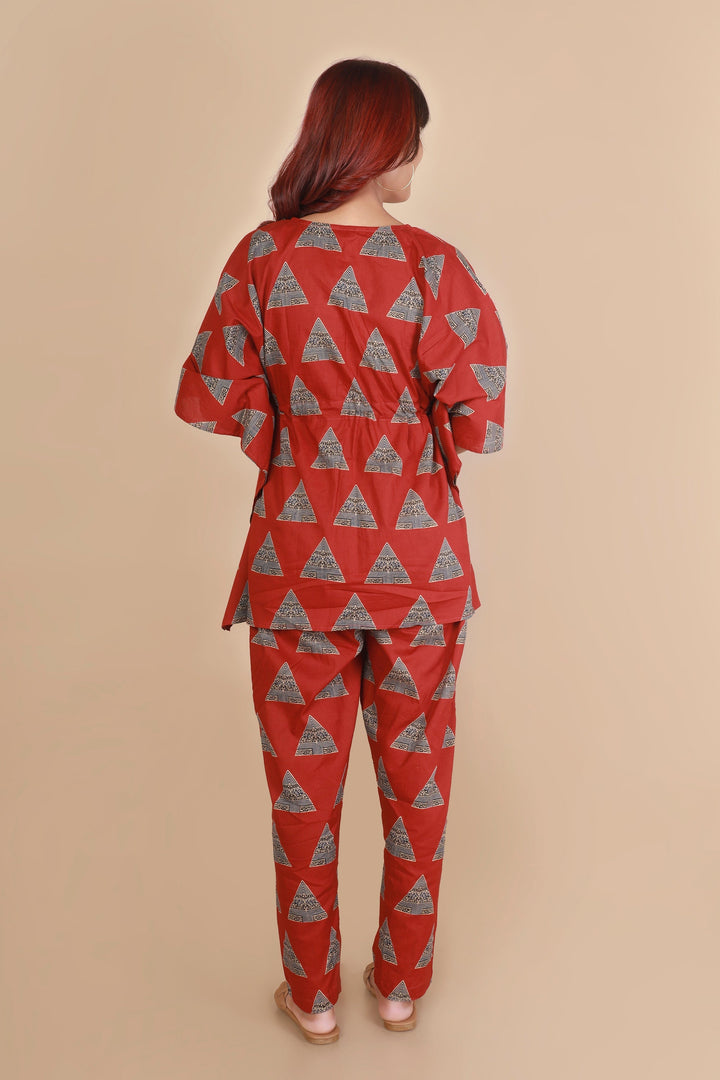 Gulmohari Geometric Print Kaftan Cotton Co-ord Set | SHOBITAM