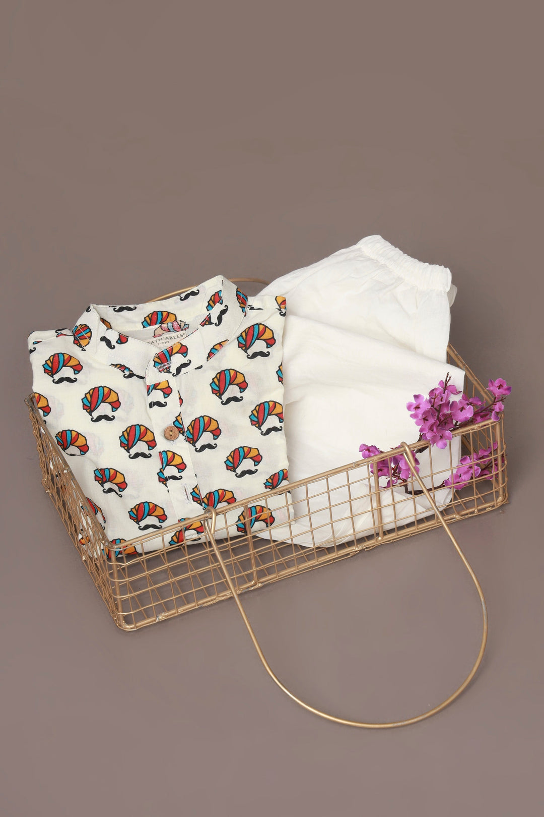 Desi Turban Print Kurta & Pyjama Kids Unisex Cotton Nightsuit Set | SHOBITAM
