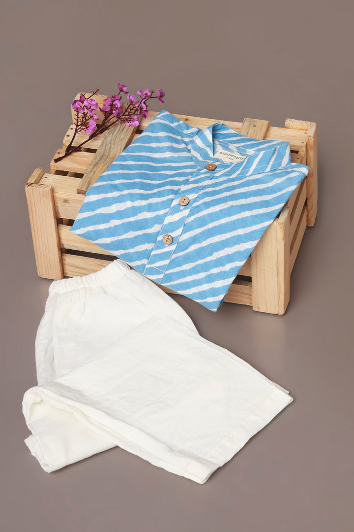 Neel Stripes Cotton Kurta & Pyjama Nightsuit Set for Kids Unisex | SHOBITAM