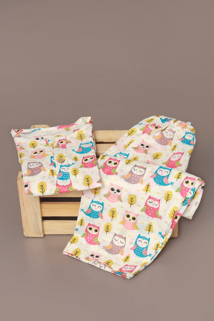 Sunshine Owls Cotton Nightsuit for Kids Unisex | SHOBITAM