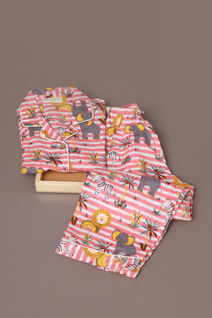 Jungle Book Stripe Print Cotton Shirt & Pyjama Kids Unisexwear Set | SHOBITAM