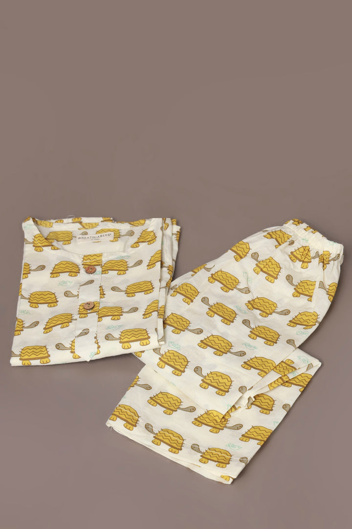 Mango Turtle Print Co-ord Nightsuit with Kurta and Pyjama for Kids Unisex | SHOBITAM