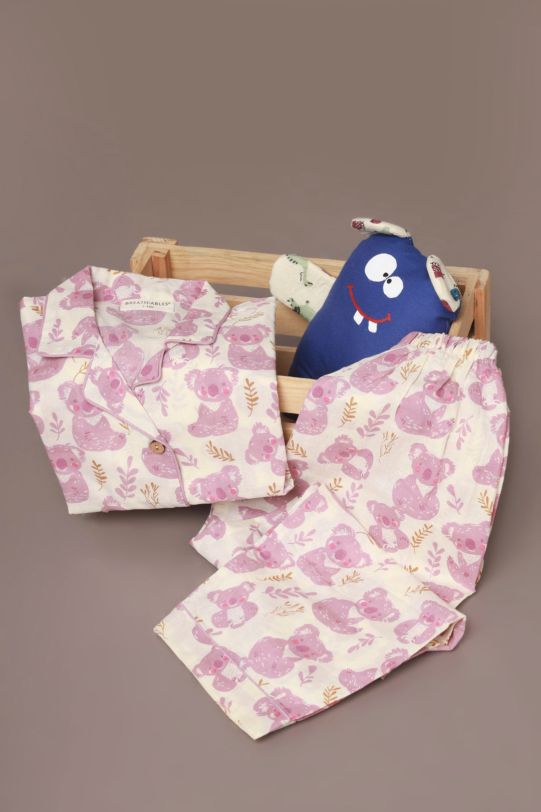 Pink Koala Print Cotton Shirt & Pyjama Nightsuit for Kids Unisex | SHOBITAM