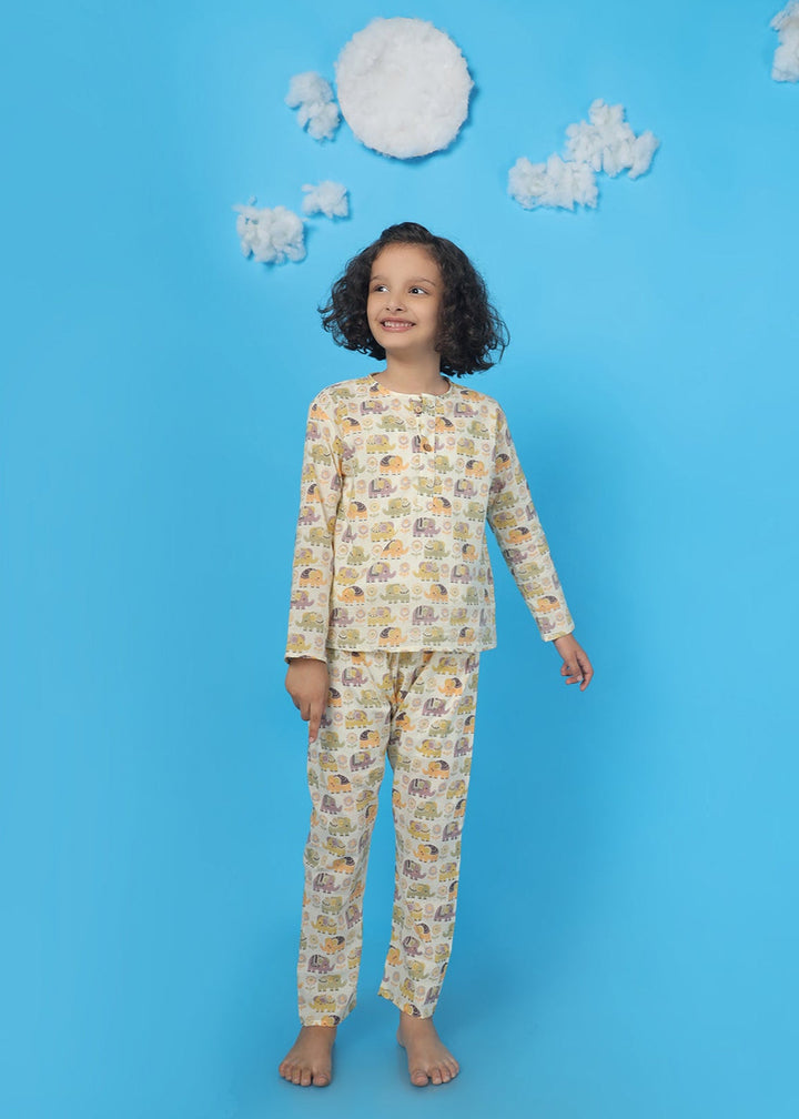 Ellie in Spring Kids Unisex Cotton Elephant Print Nightsuit | SHOBITAM