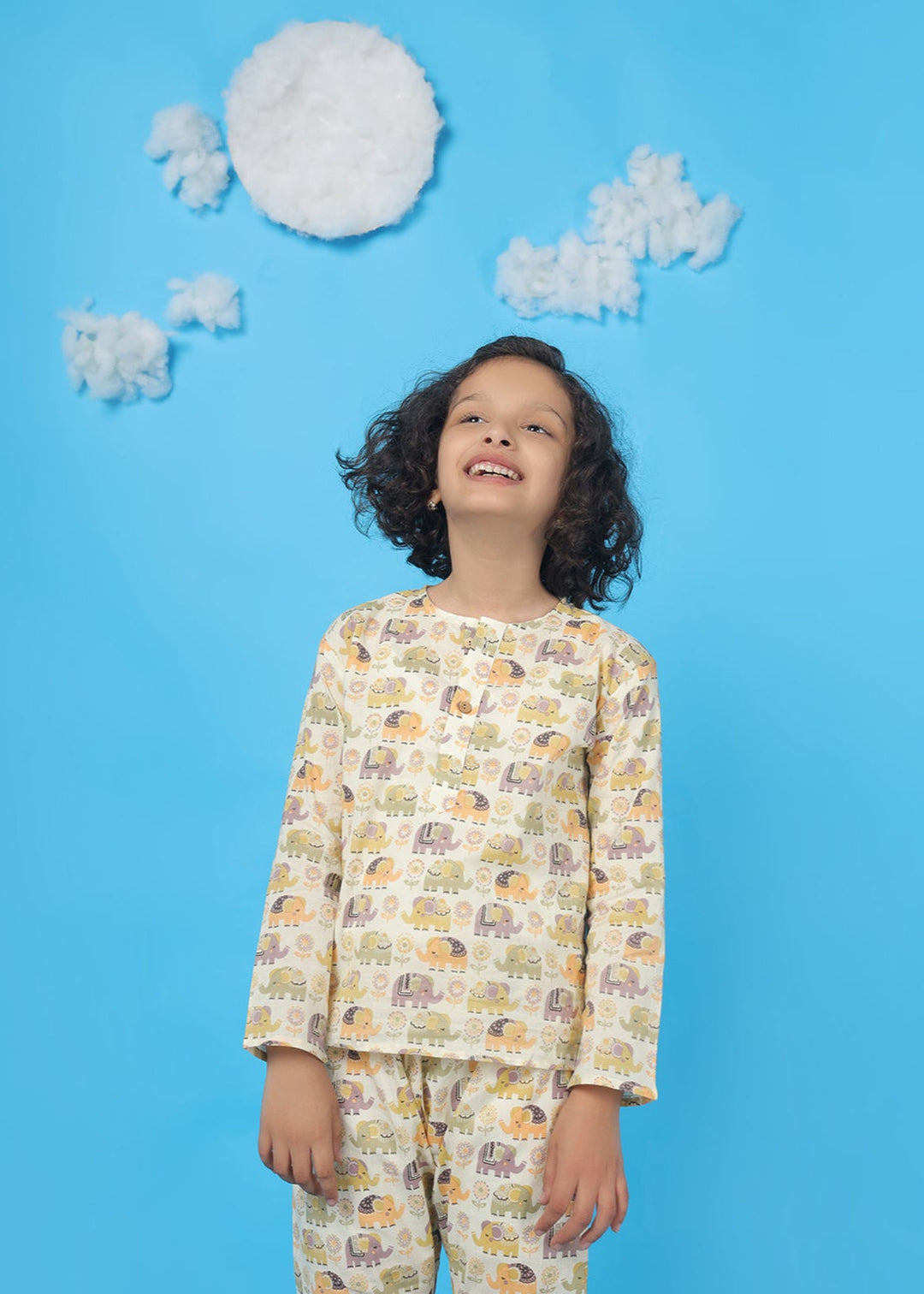 Ellie in Spring Kids Unisex Cotton Elephant Print Nightsuit | SHOBITAM