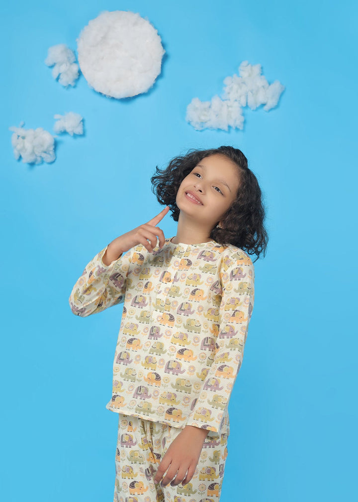 Ellie in Spring Kids Unisex Cotton Elephant Print Nightsuit | SHOBITAM