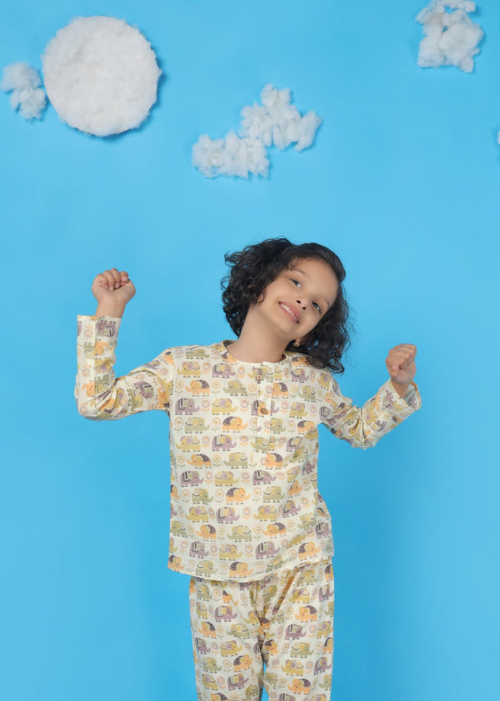 Ellie in Spring Kids Unisex Cotton Elephant Print Nightsuit | SHOBITAM