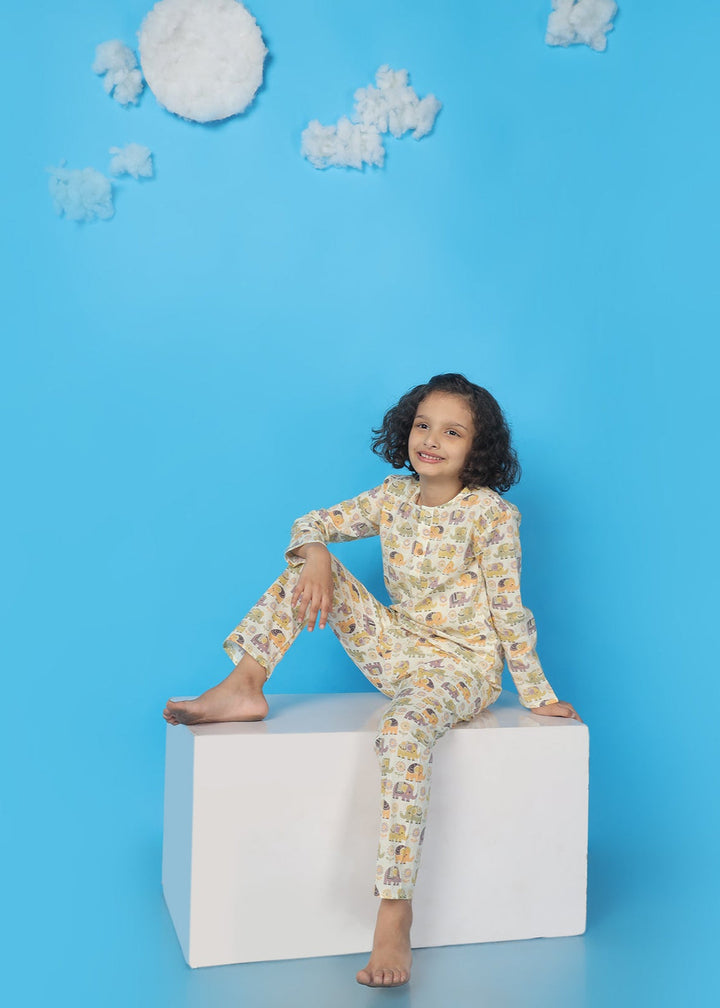 Ellie in Spring Kids Unisex Cotton Elephant Print Nightsuit | SHOBITAM
