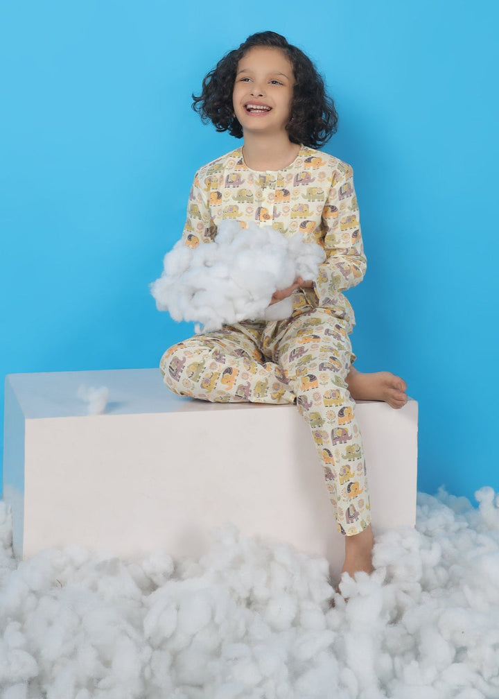 Ellie in Spring Kids Unisex Cotton Elephant Print Nightsuit | SHOBITAM