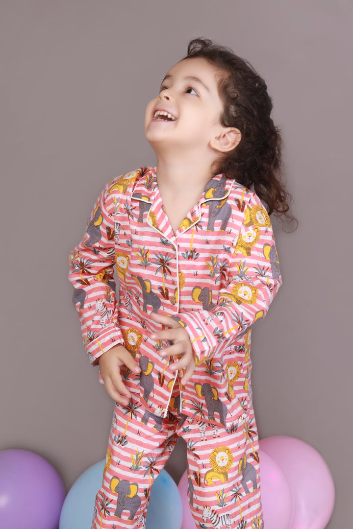 Jungle Book Stripe Print Cotton Shirt & Pyjama Kids Unisexwear Set | SHOBITAM