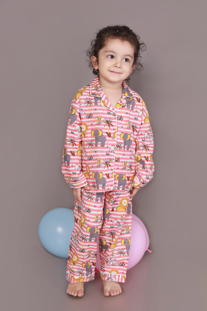 Jungle Book Stripe Print Cotton Shirt & Pyjama Kids Unisexwear Set | SHOBITAM