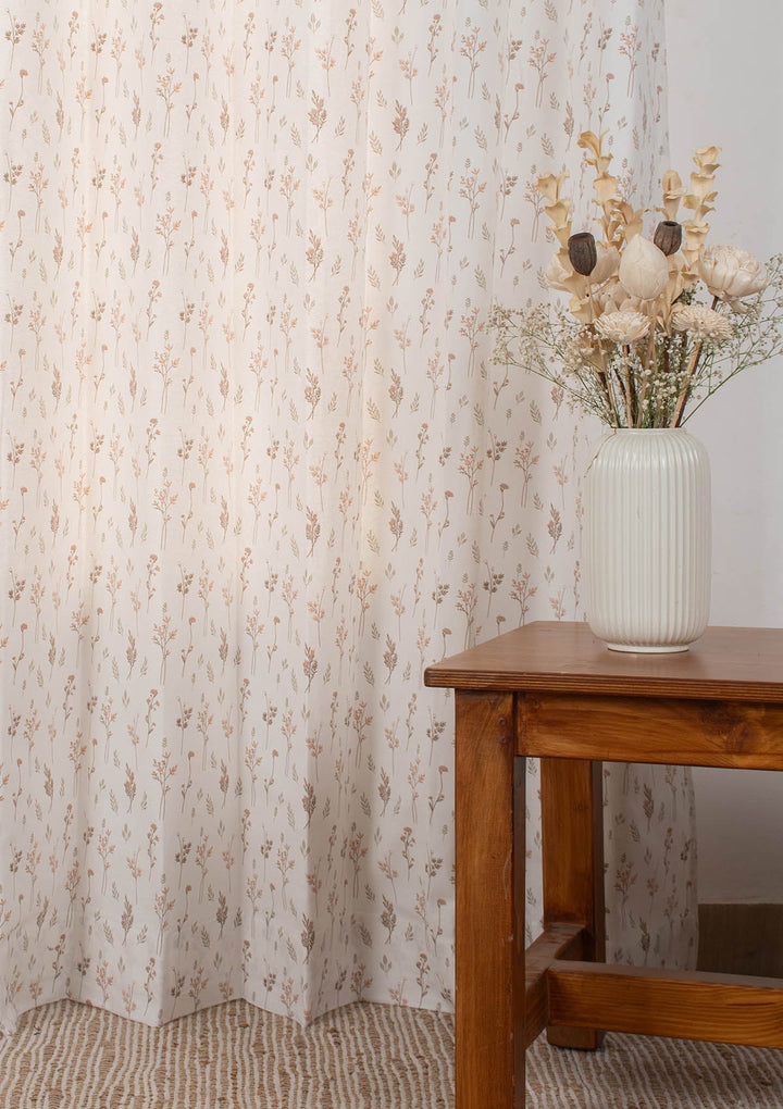 Breeze floral pattern 100% cotton curtain for living room - Light Reduction - Orange - Single Piece | SHOBITAM