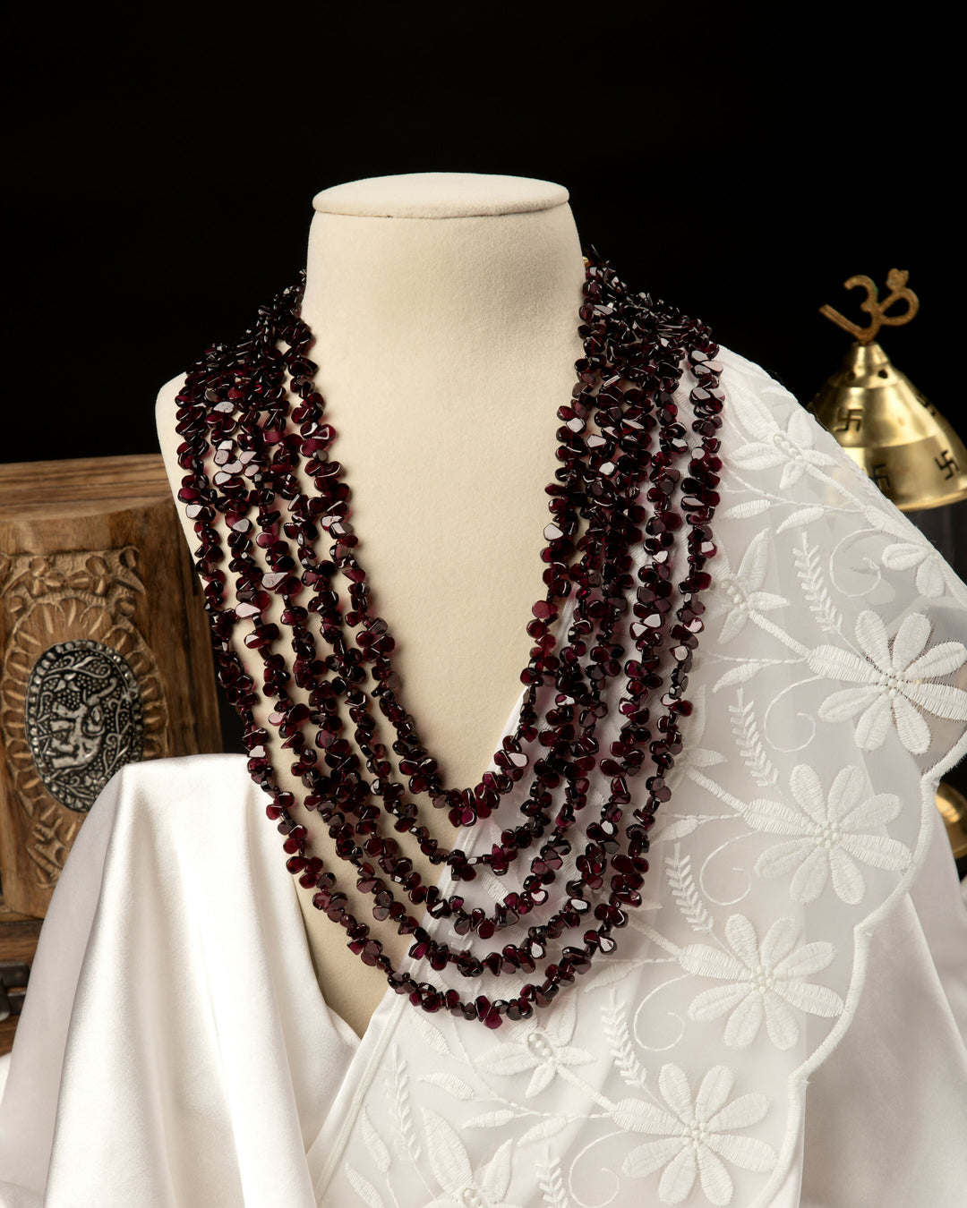 The Garnet Cascade- 5 Layer Natural Garnet Mala | SHOBITAM