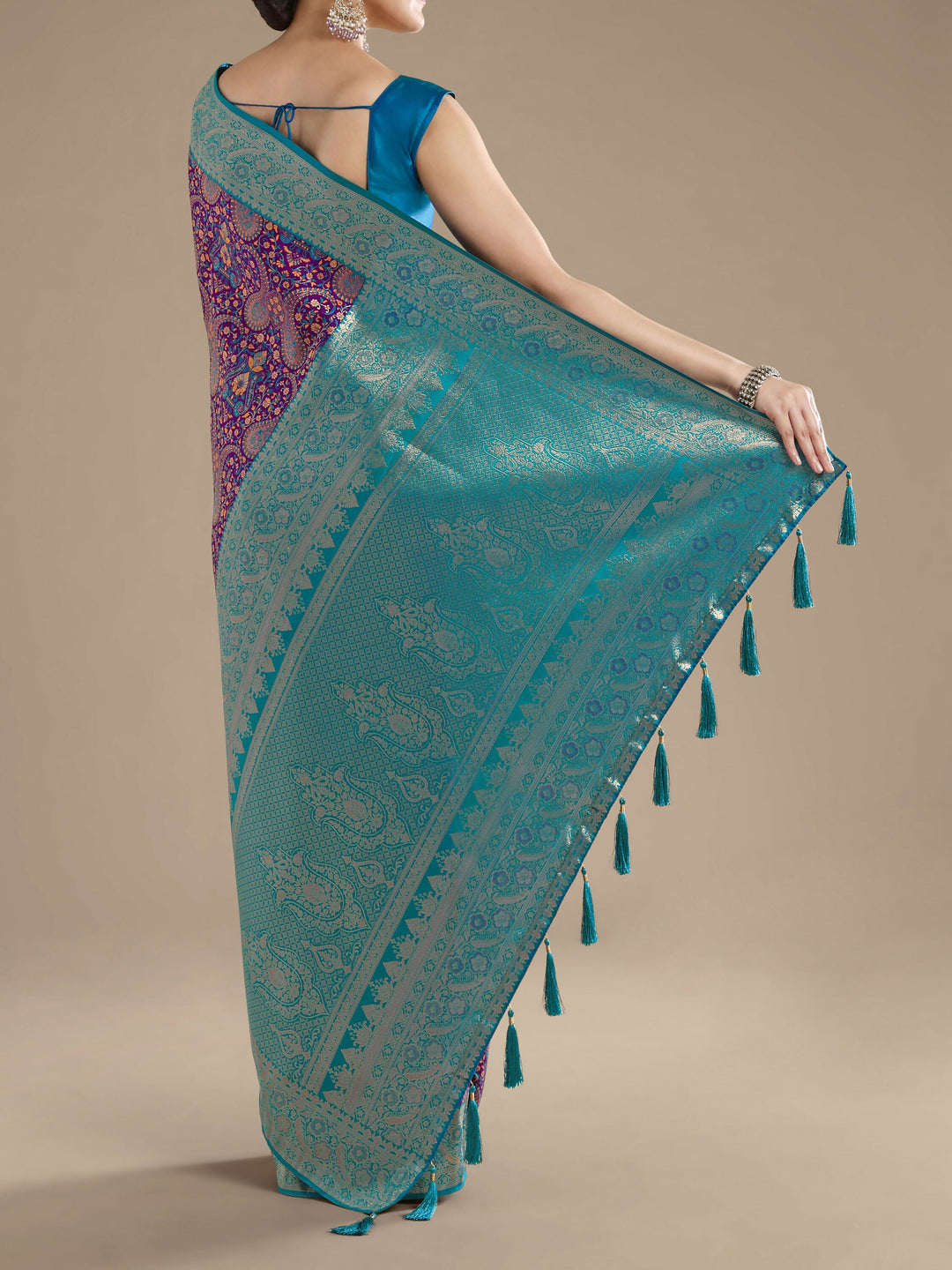 Purple Banarasi Semi Silk Saree With Traditional Paisley Weaves | SHOBITAM