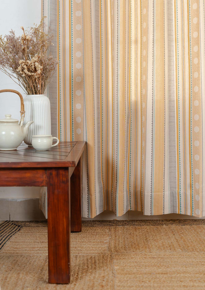 Buru 100% cotton boho curtain for living room - Light Reduction - Mustard - Single - Single Piece | SHOBITAM