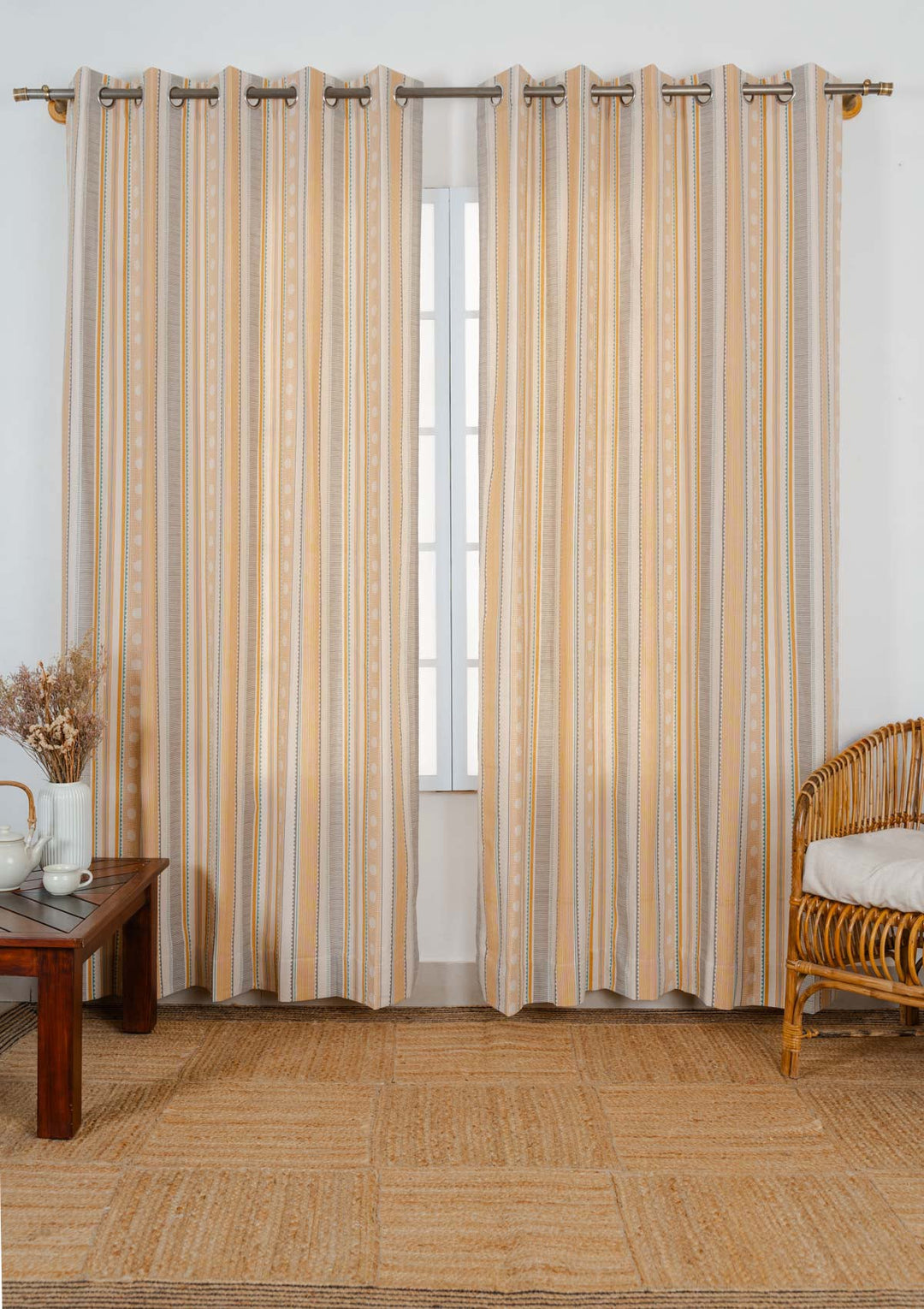 Buru 100% cotton boho curtain for living room - Light Reduction - Mustard - Single - Single Piece | SHOBITAM