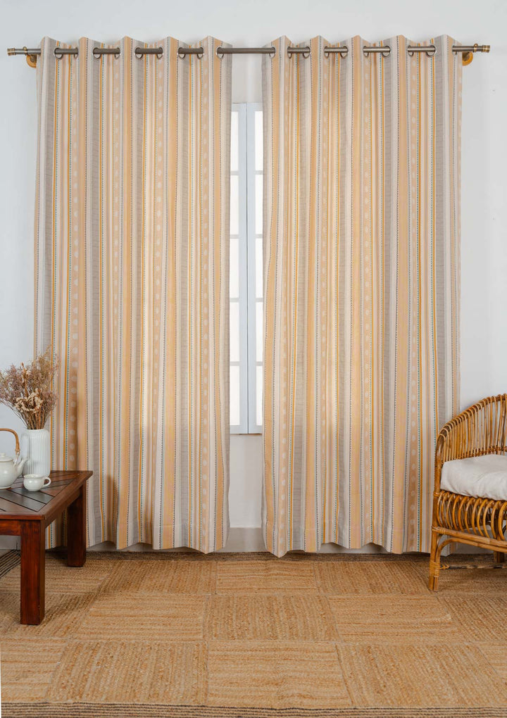 Buru 100% cotton boho curtain for living room - Light Reduction - Mustard - Single - Single Piece | SHOBITAM