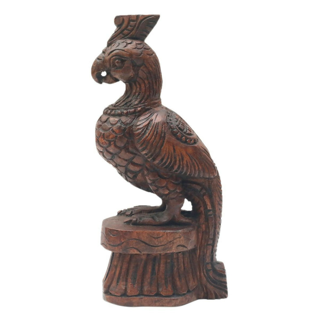 carved Wooden parrot Tapletop piece with 360 degyee carving | SHOBITAM