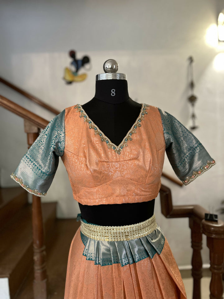 Peach jacquard skirt self blouse | SHOBITAM